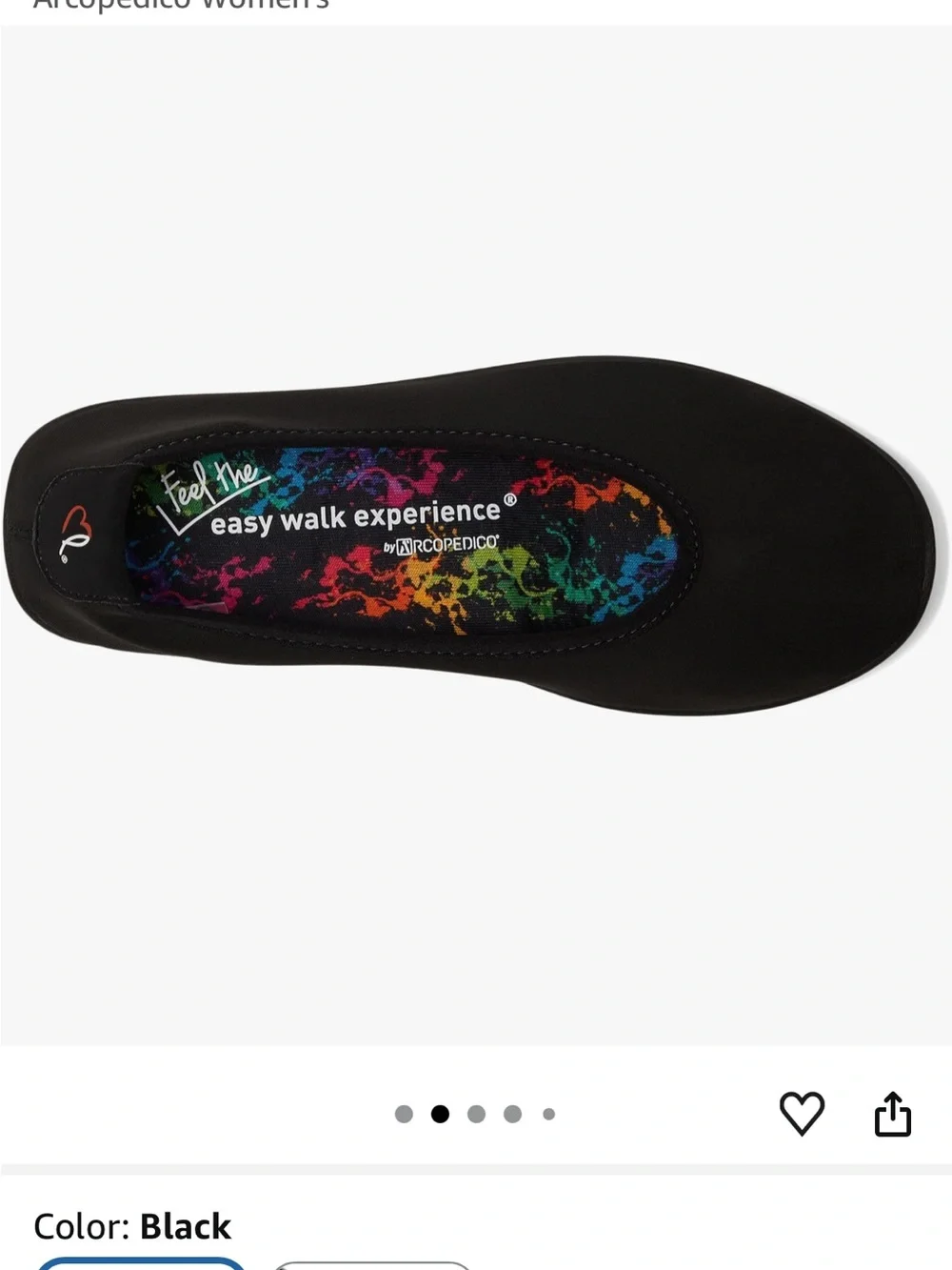 Arcopedico Black Slip-On Ballet Flat with Multicolor Printed Insole EU 39 - Picture 3 of 5